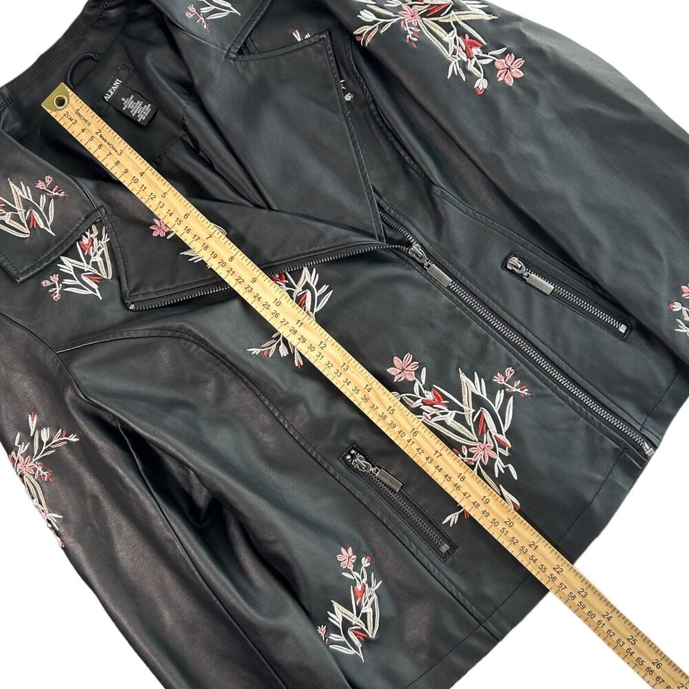 NWT Alfani Embroidered Moto Jacket Black Sz S Faux Vegan Leather Floral Biker - Picture 10 of 12